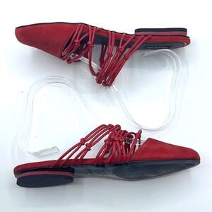 Jaggar Women's Suede Mules Flats Slip On Shoes Strappy Knotted Red Size 36